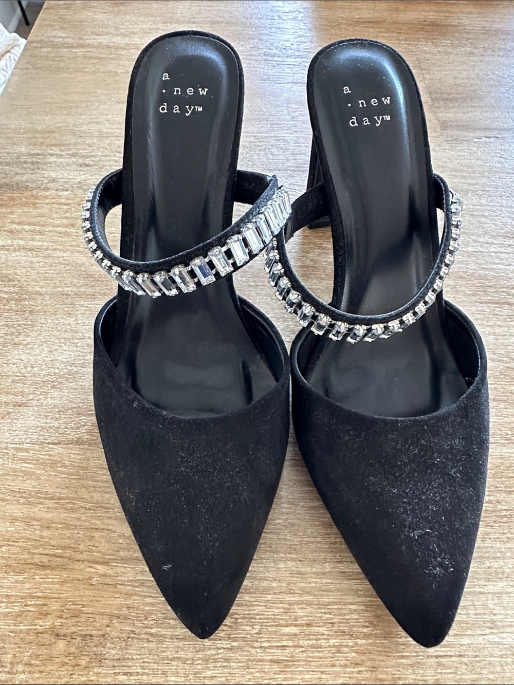 a new day Black Pointed Mule with Crystal Strap